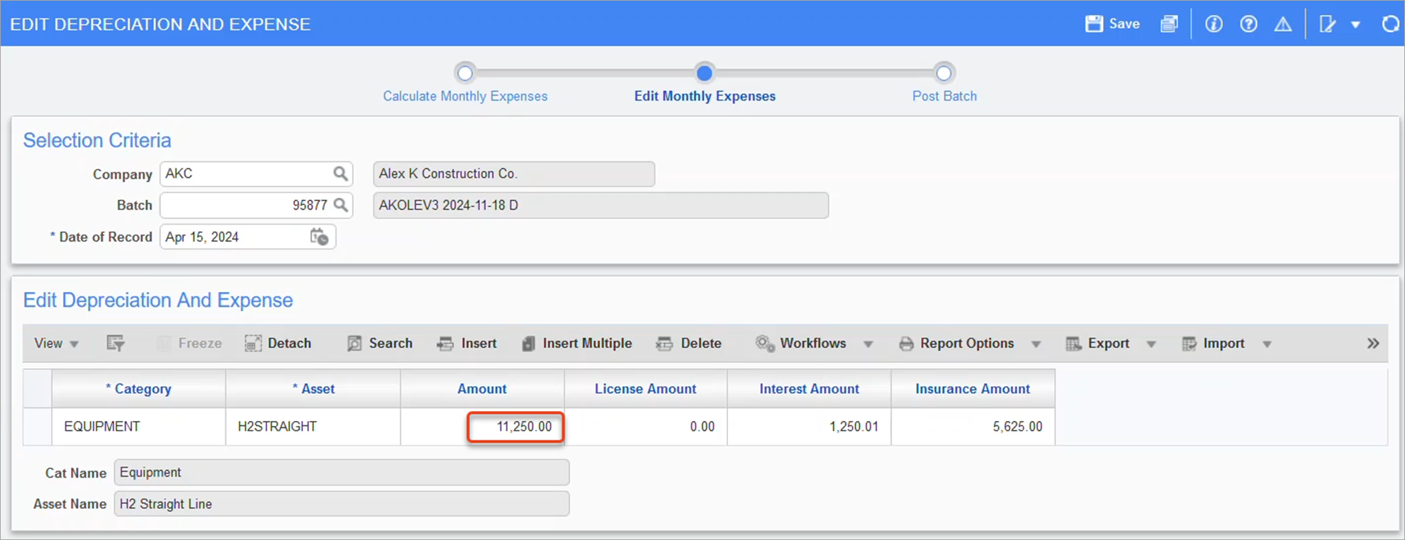 Depreciation amount shown after calculation