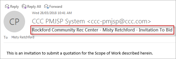 Image of email with subject highlighted.