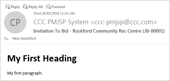 Image of email with HTML interpretation.