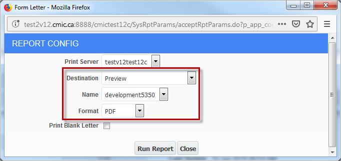 Screenshot of Report Config with fields highlighted.