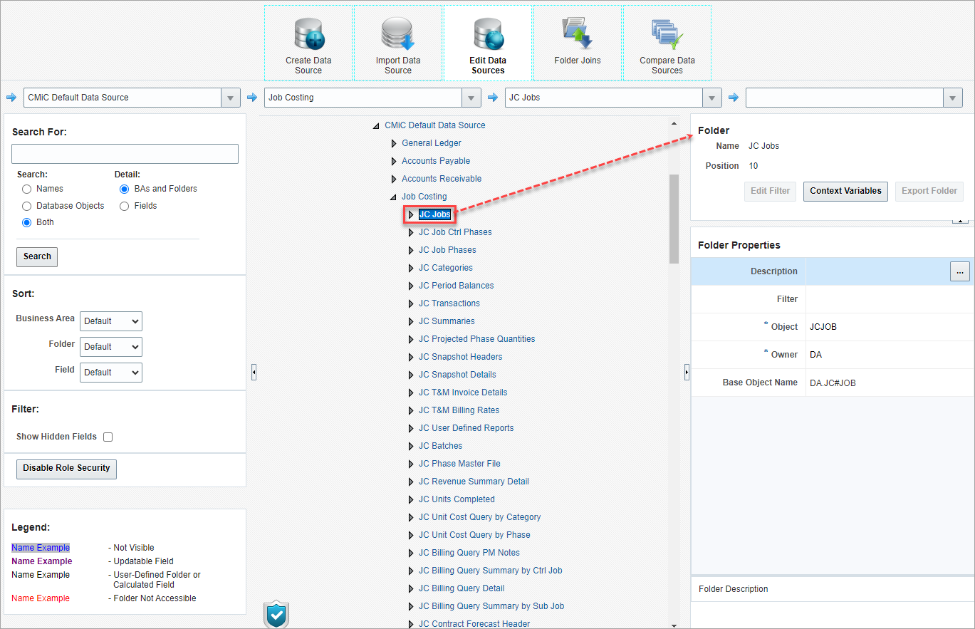 Screenshot of Edit Data Sources screen with folder in data source enabled.