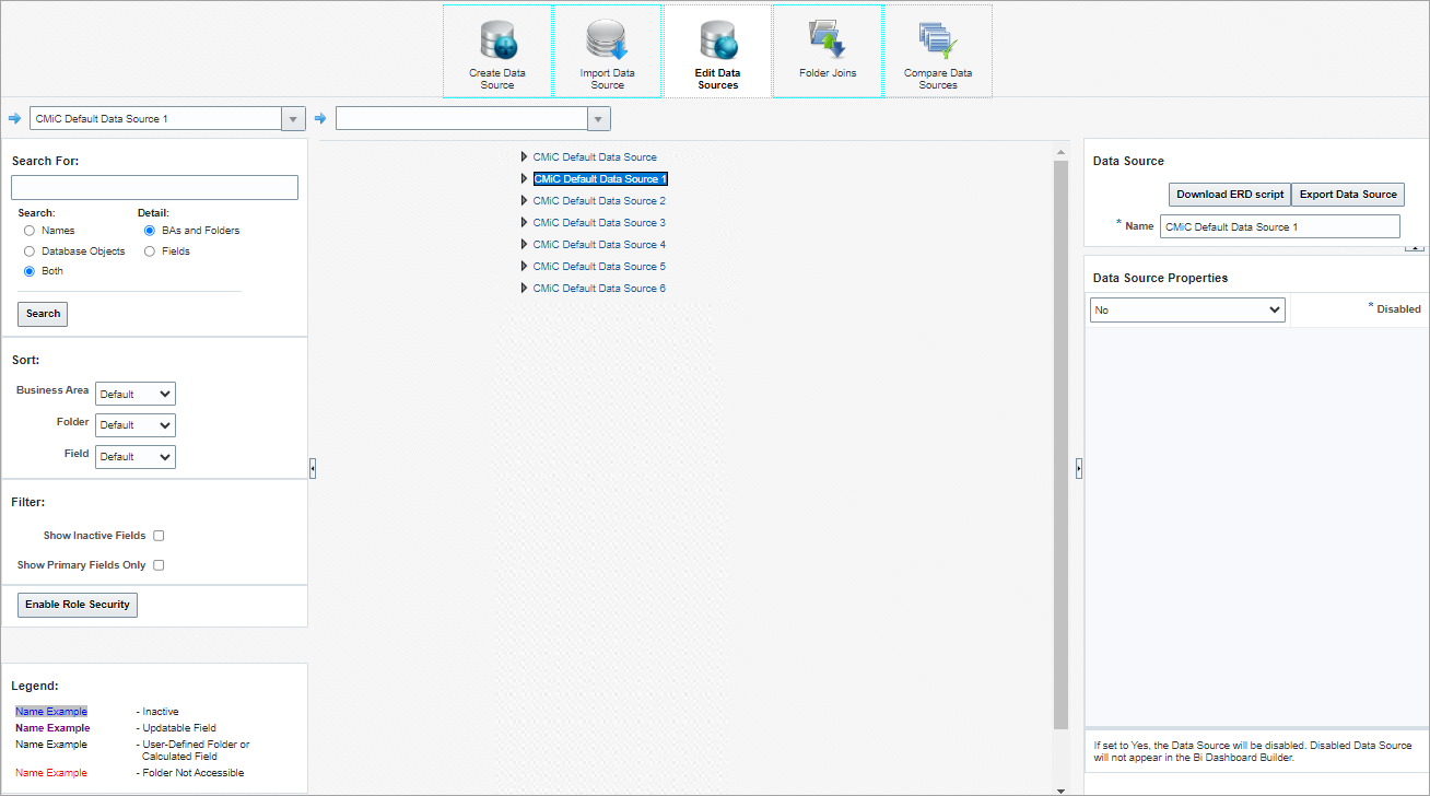 Screenshot of Edit Data Sources screen.