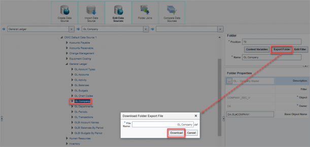 Screenshot of Download Folder Export File pop-up window.