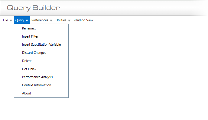Screenshot of Query Builder's Query drop-down menu.