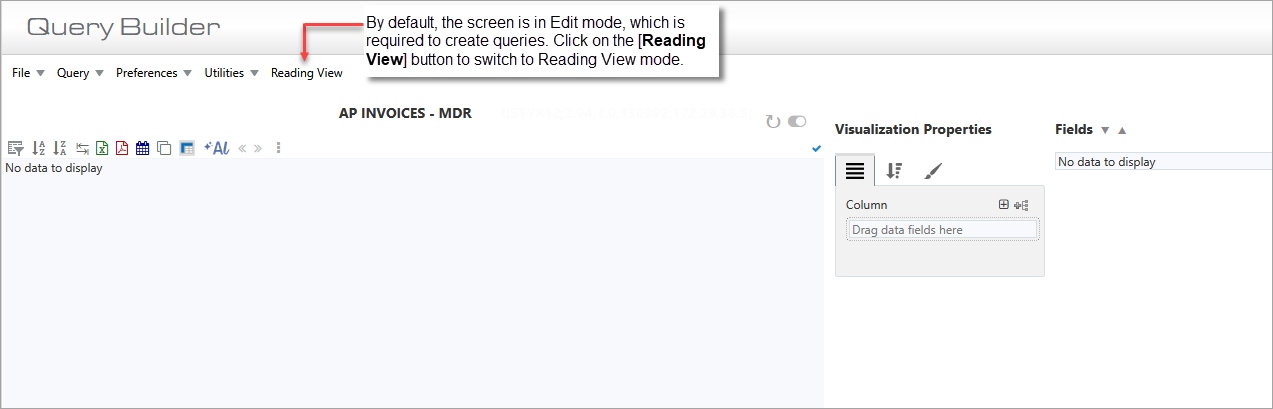 Screenshot of Query Builder screen in Edit mode.