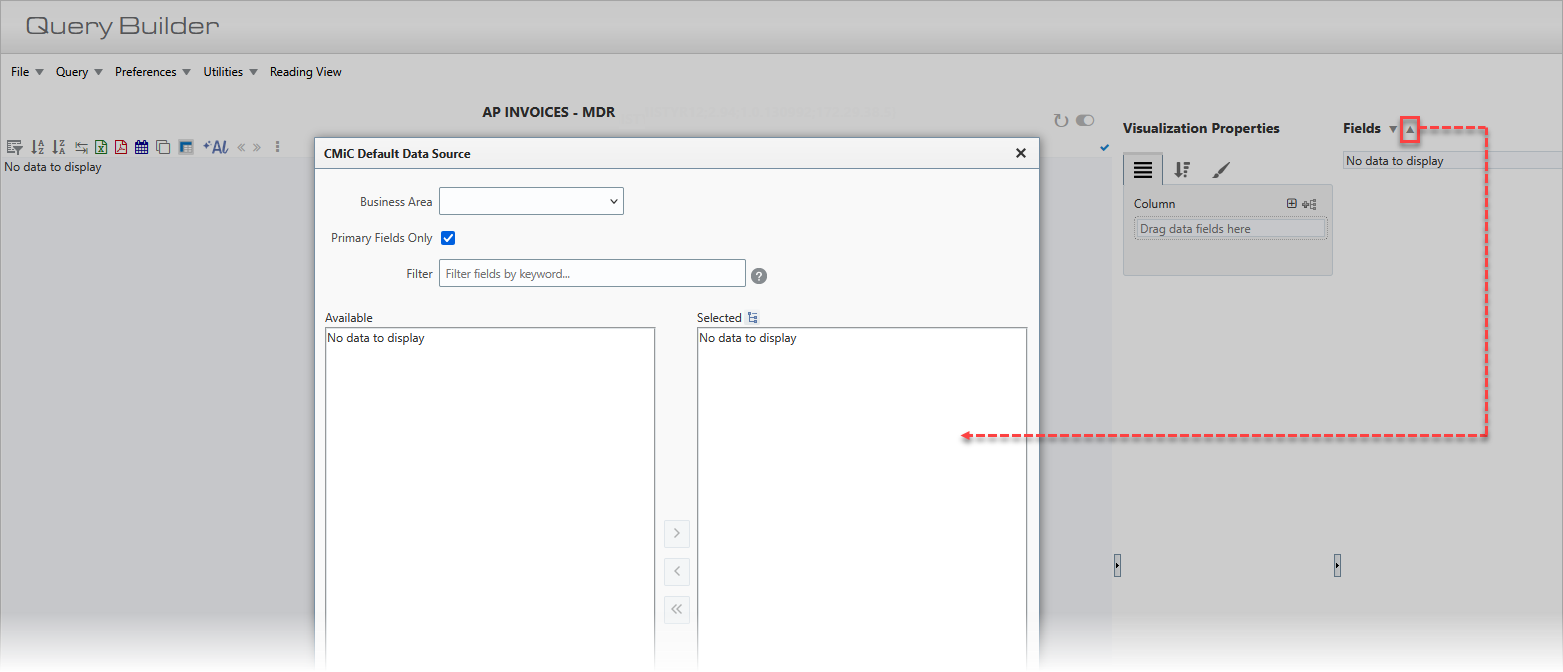 Screenshot of Query Builder screen.