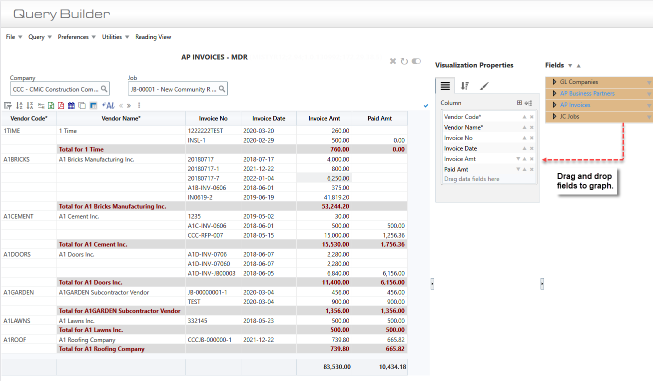Screenshot of Query Builder screen.