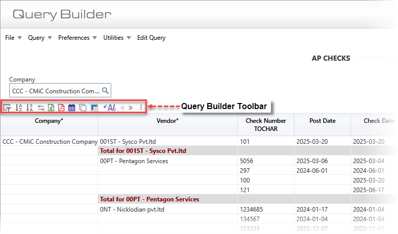 Screenshot of Query Builder Toolbar.