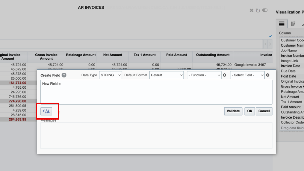 Screenshot of Adding New Calculated Field in BI Dashboard Builder using AI Assistant.
