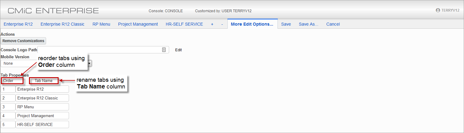 Rename Reorder Tabs