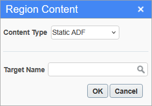 Sample of the Static ADF content type in the Region Content pop-up window