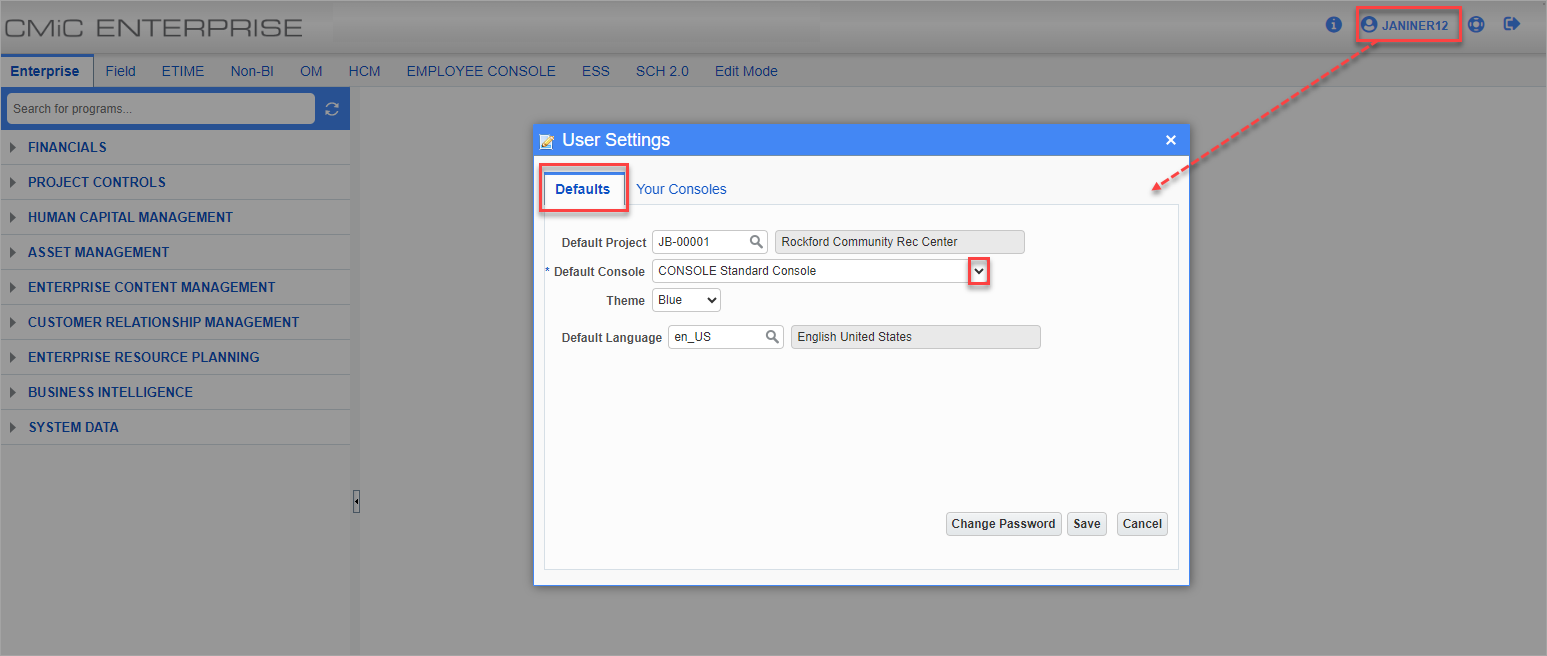 Screenshot of User Settings pop-up