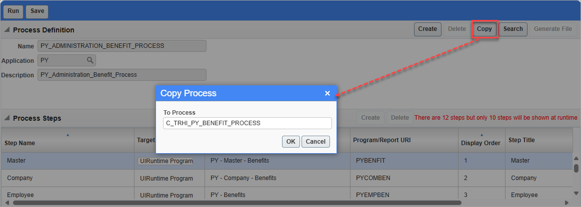 Screenshot of Copy Process pop-up launched from [Copy] button.