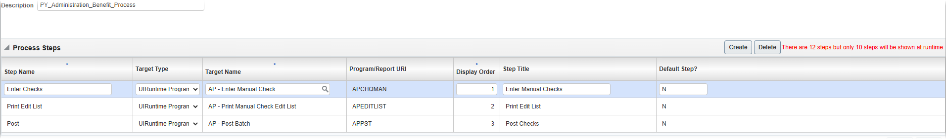 Screenshot of Process Steps section.