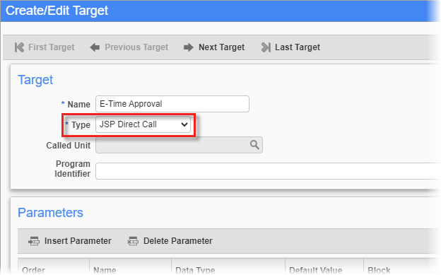 Screenshot of Create/Edit Target