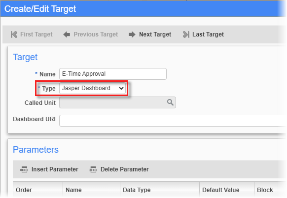 Screenshot of Create/Edit Target