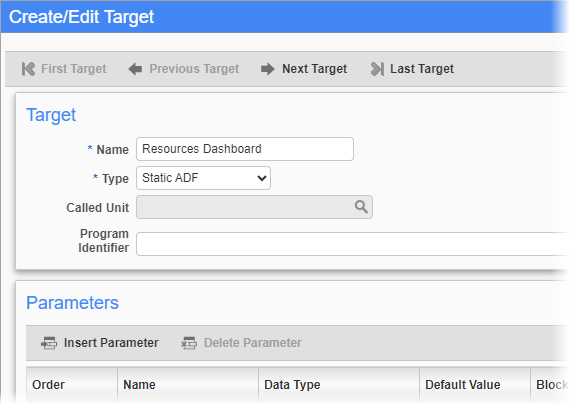 Screenshot of Create/Edit Target