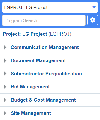 Screenshot of CMiC Field Treeview and Project Search field
