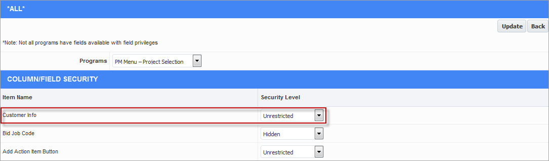 Screenshot of Assign Field Security 