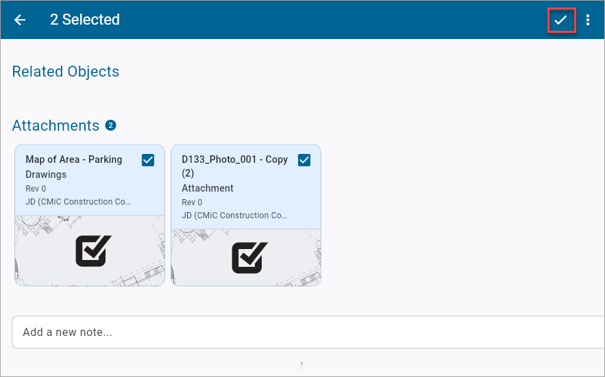 Screenshot of Select Attachments.