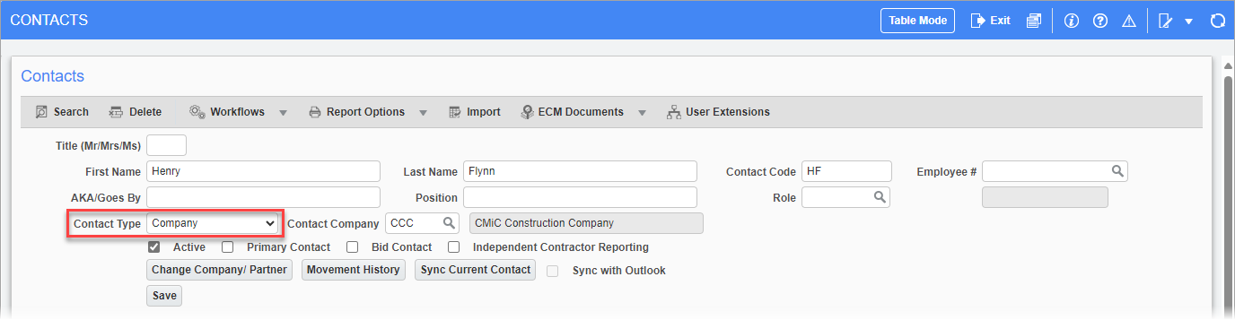 Screenshot of Contacts