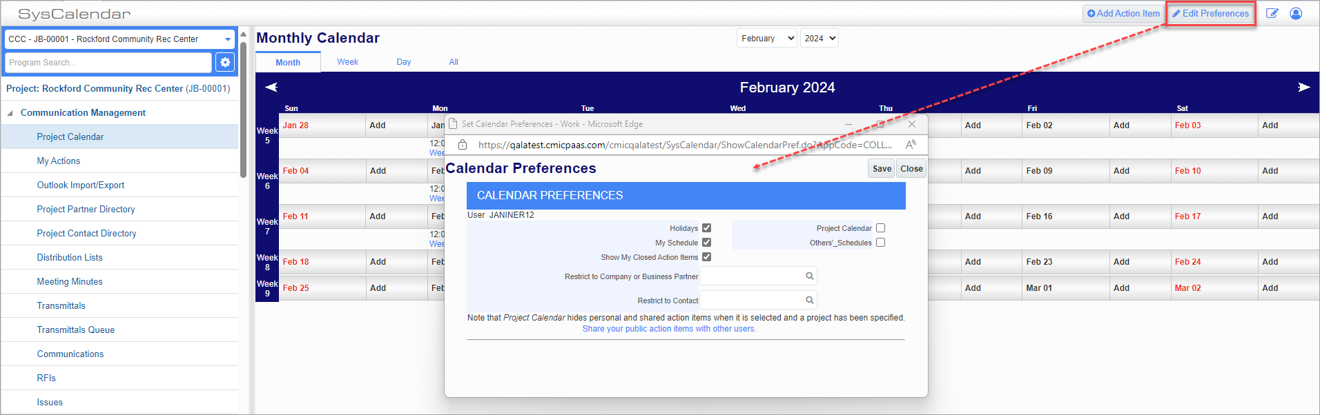 Screenshot of Calendar Preferences