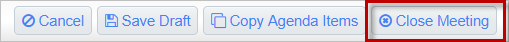 Screenshot of toolbar with Close Meeting button highlighted