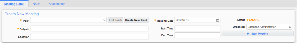 Screenshot of Create New Meeting section