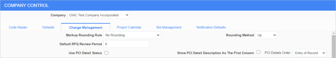 Screenshot of Company Control