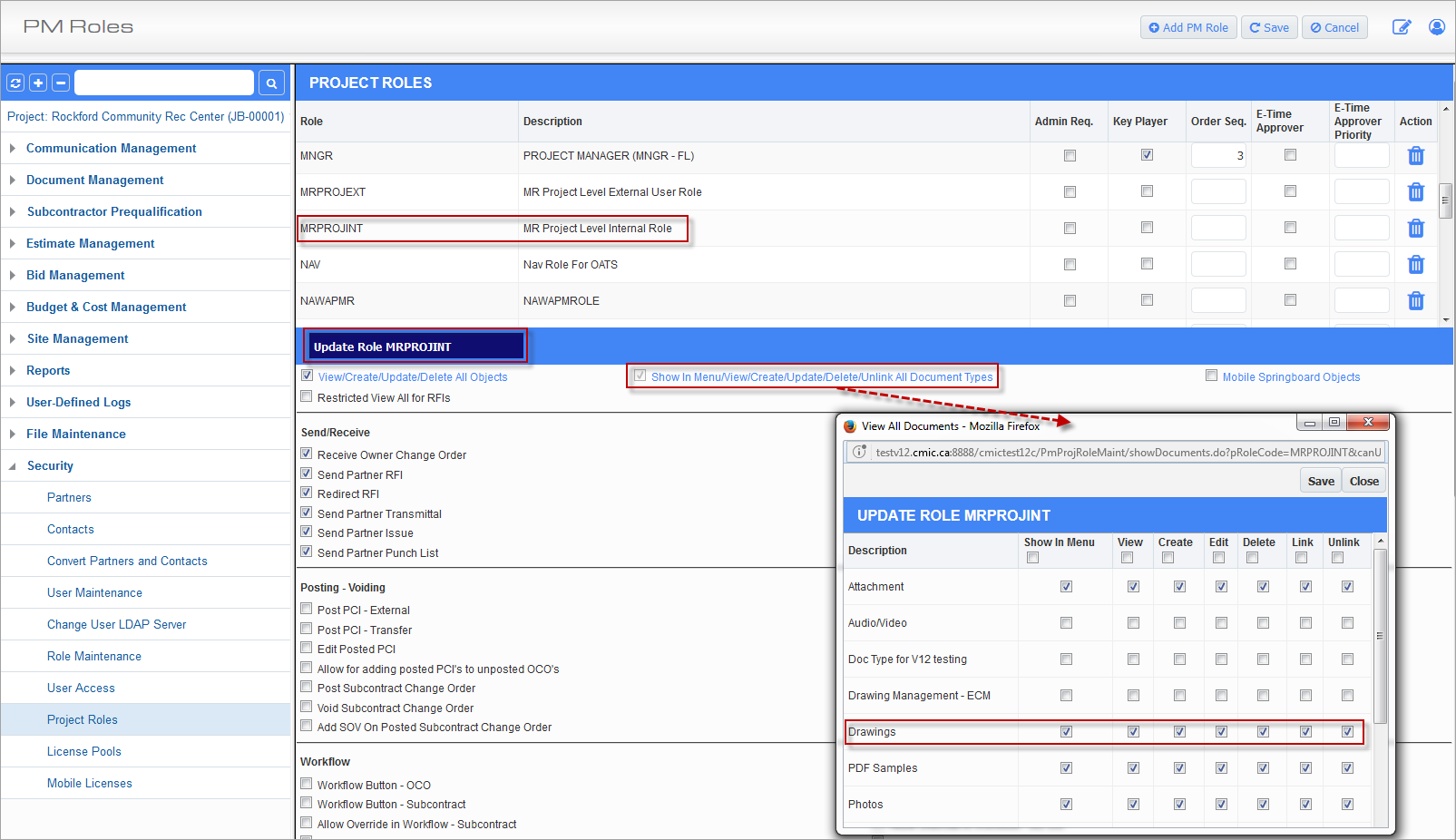 Example of assigning Document Types to a PM Role