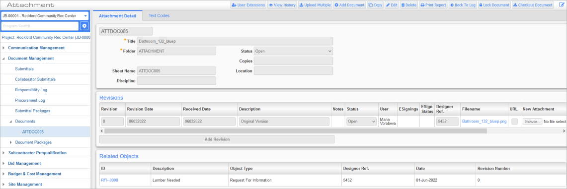 Screenshot of Attachment Detail tab