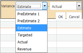 Screenshot of Variance column drop-down