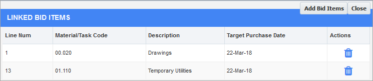 Screenshot of Linked Bid Items