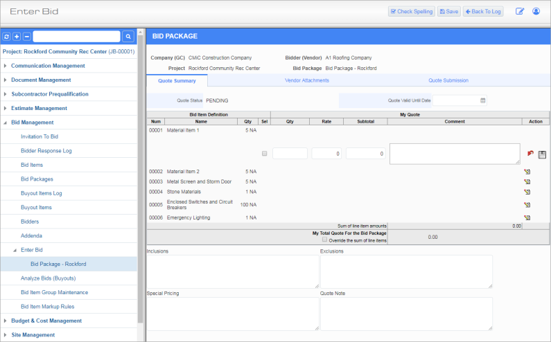 Screenshot of Enter Bid