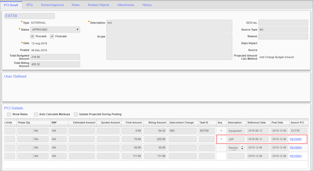 Screenshot of PCI Detail tab