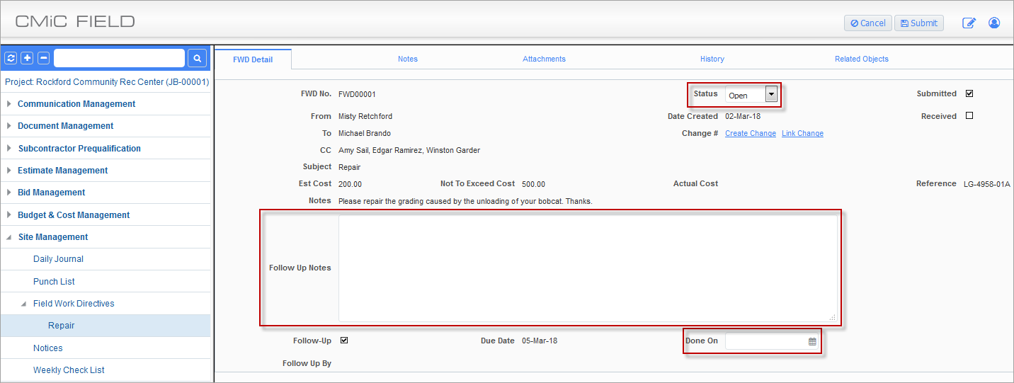 Example of fields available for an External Collaborator to edit