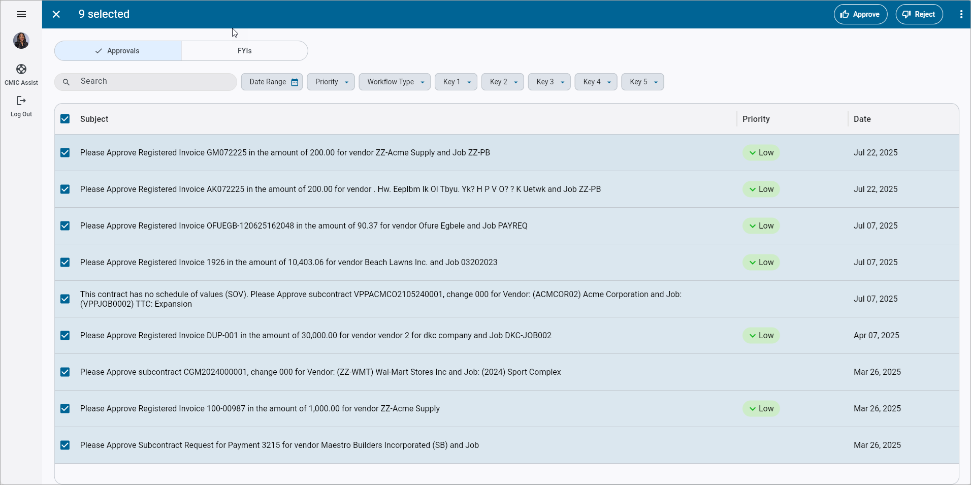 Screenshot of batch operations