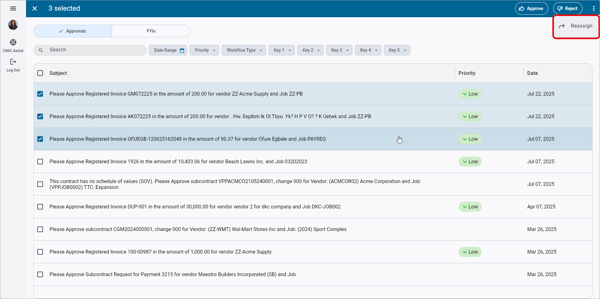 Screenshot of the Reassign button