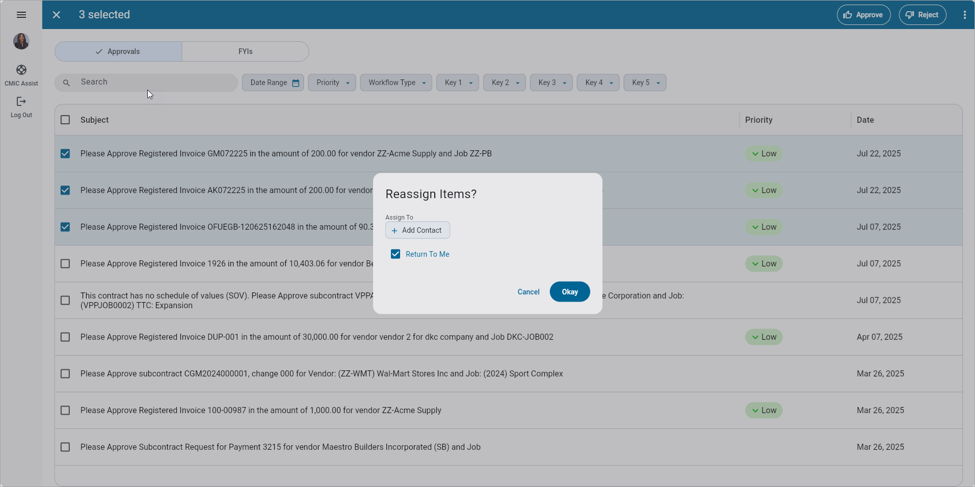 Screenshot of batch reassignment