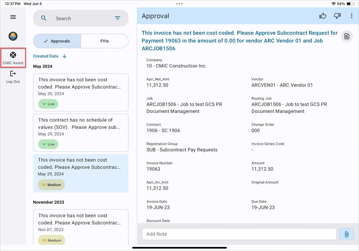 Accessing CMiC Assist on the app