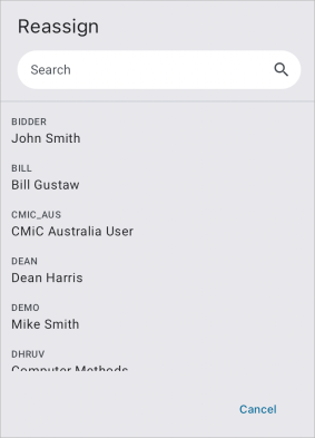 Reassign Contact pop-up window
