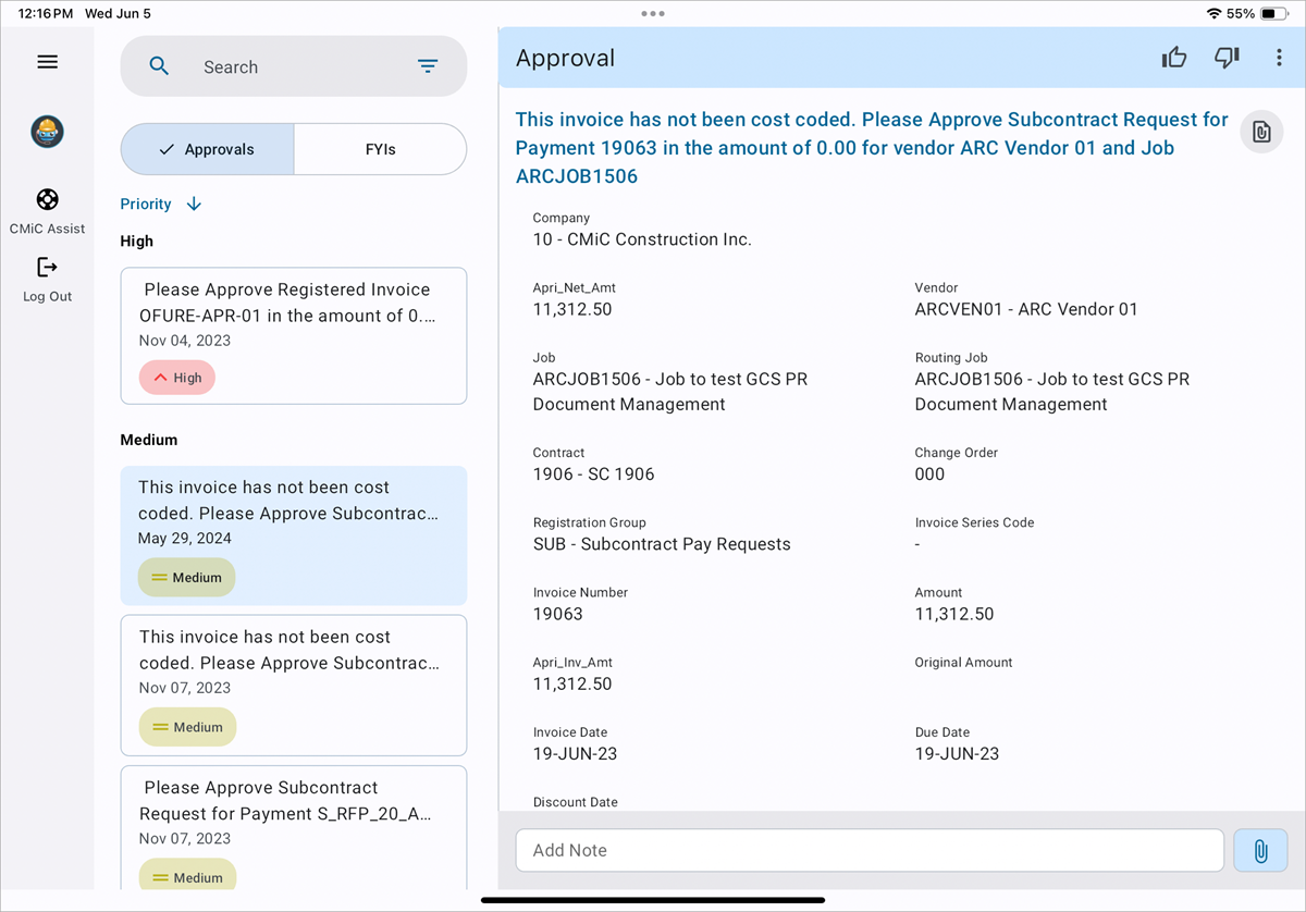 Sort Approval notifications by priority in the Construct APR app