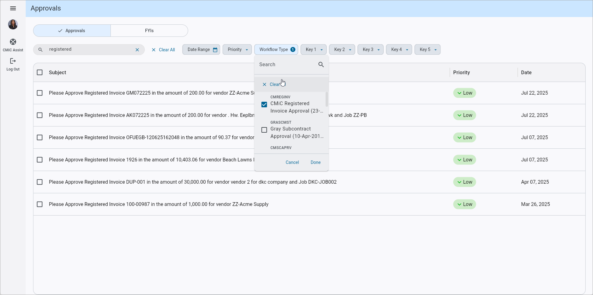 Construct APR - Search and Filter