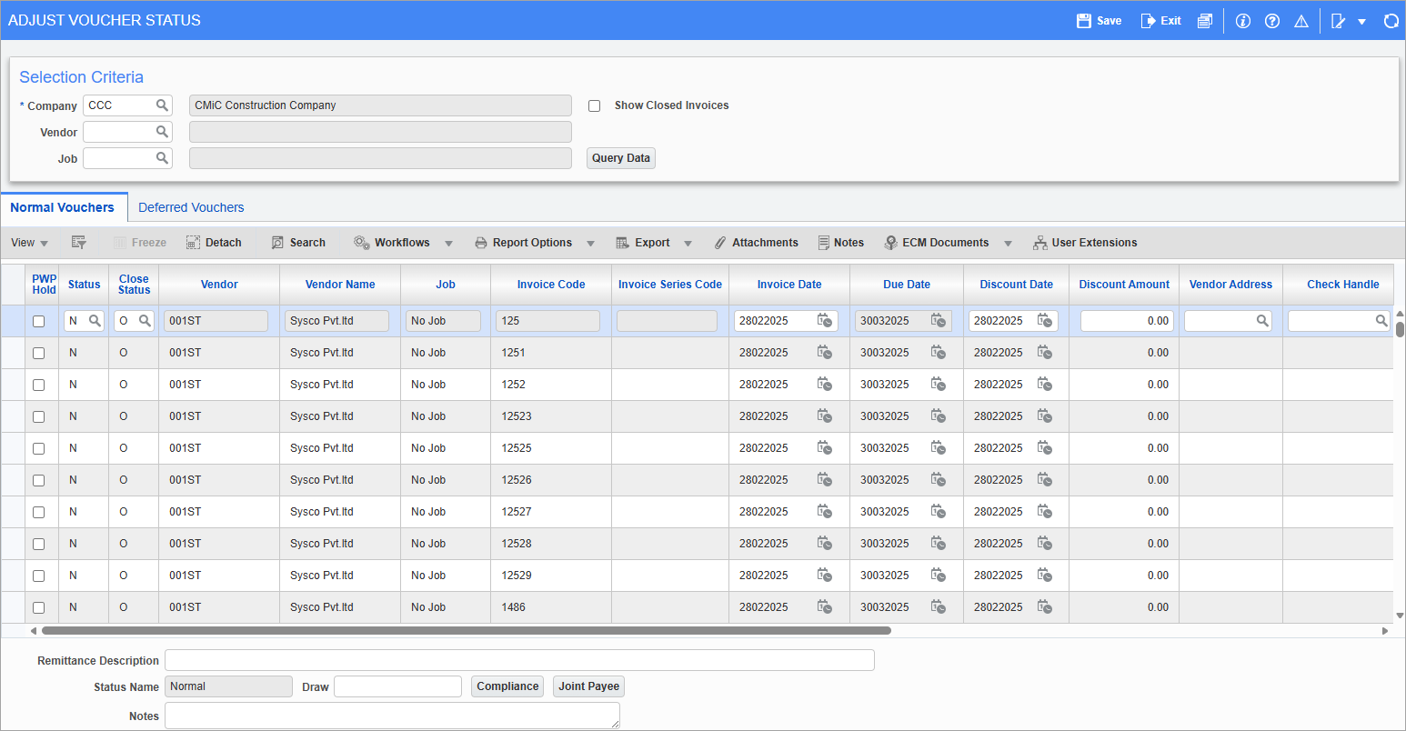 Screenshot of Adjust Voucher Status.