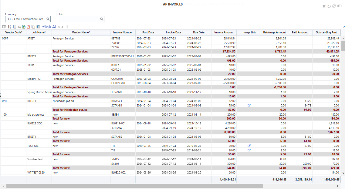 Screenshot of AP Invoices BI Query.