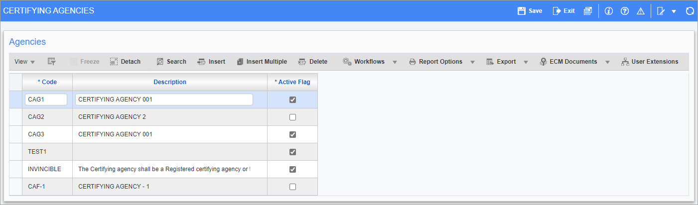 Screenshot of Certifying Agencies