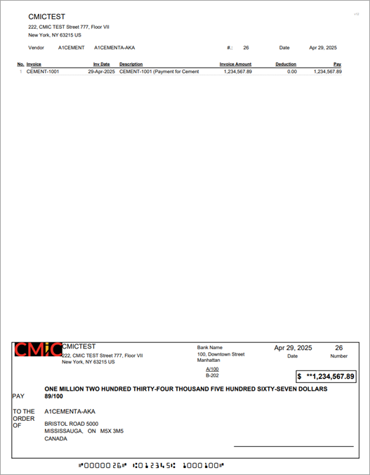 Screenshot of Check Format - Single Stub with MICR, Version 1 (APCHK_MICR_SS).