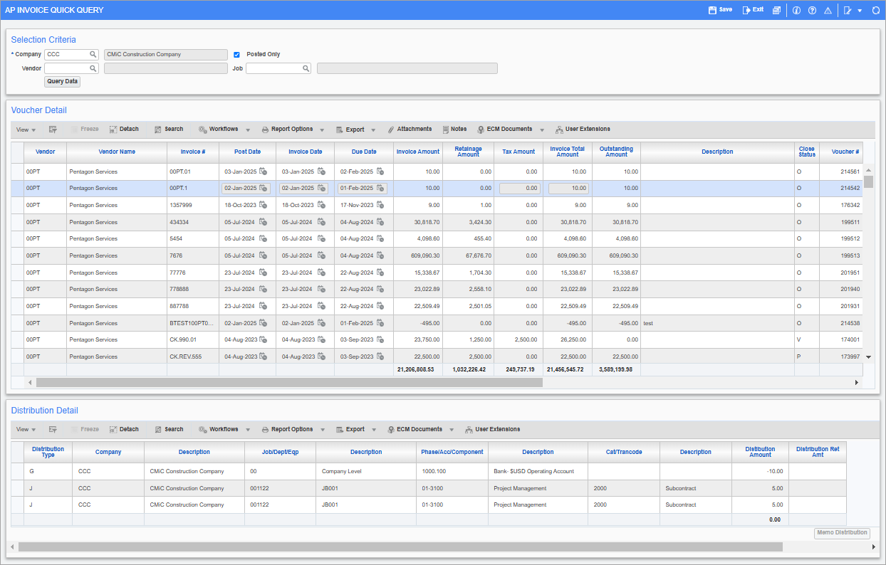 Screenshot of AP Invoice Quick Query screen.