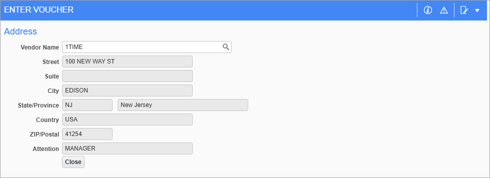 Screenshot of Address pop-up.
