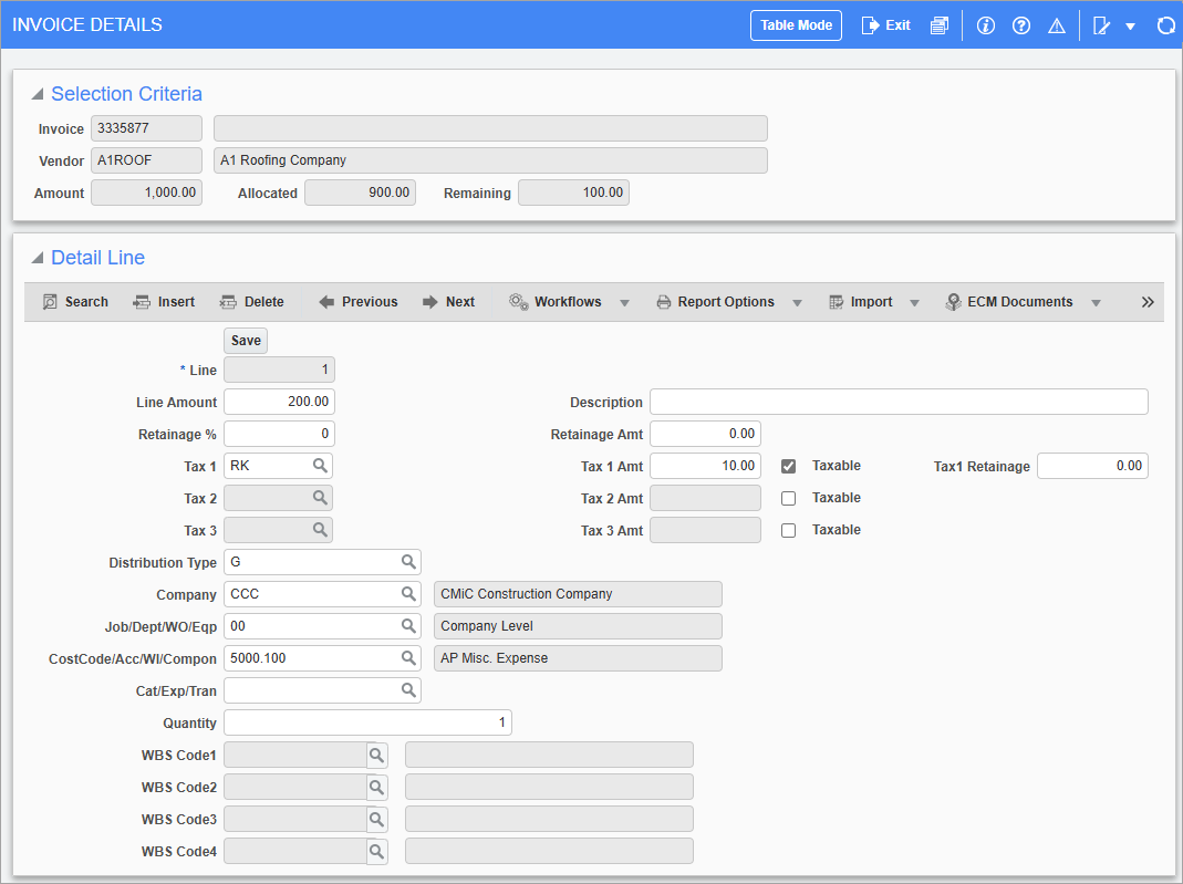 Screenshot of Invoice Details pop-up.
